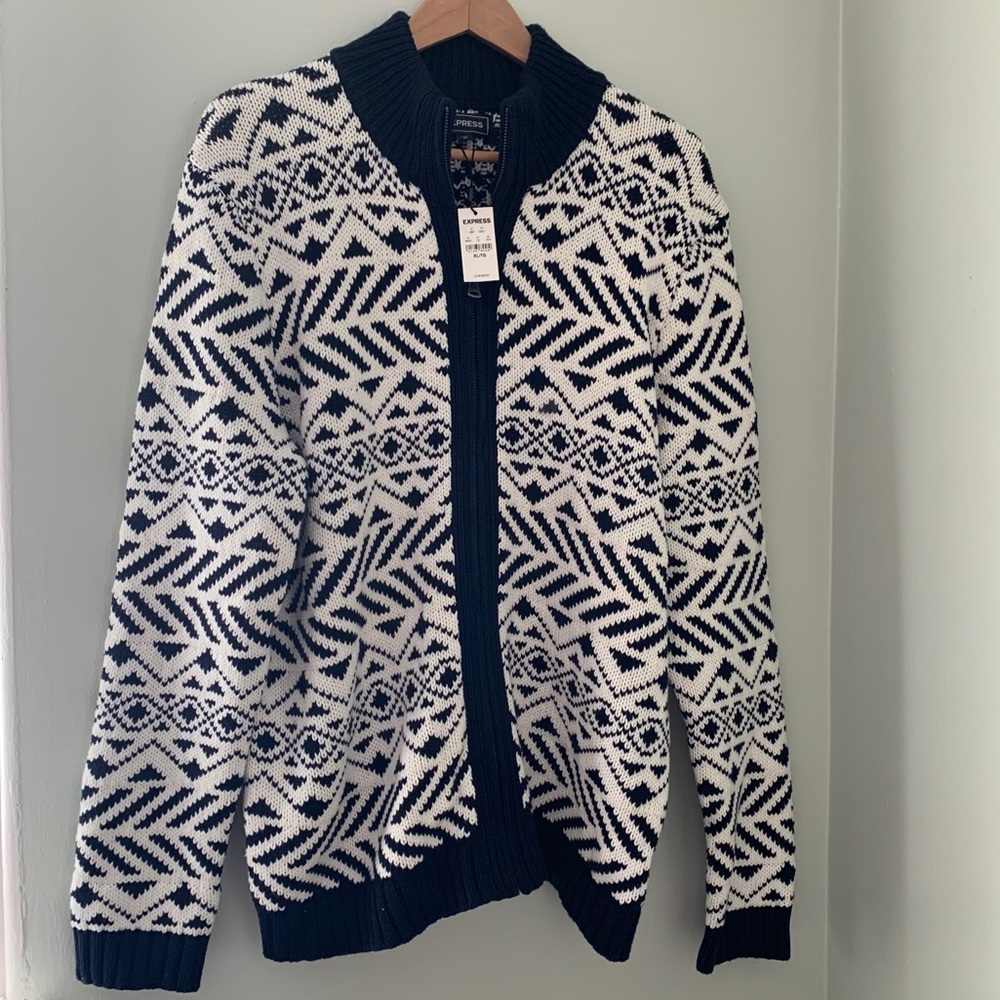 NWT Men's Express zip up Knit sweater tribal XL
